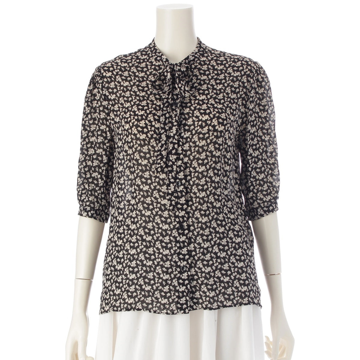 CELINE bow tie shirt blouse Short sleeve top 2B243313F black 36