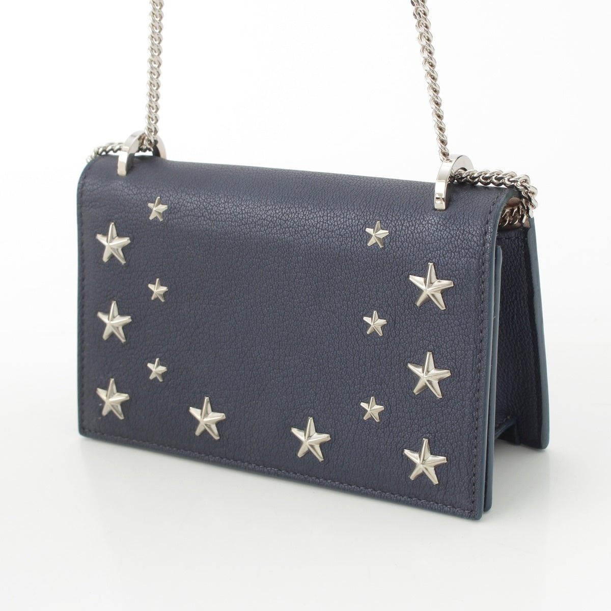 JIMMY CHOO leather Studs Chain Shoulder Bag blue