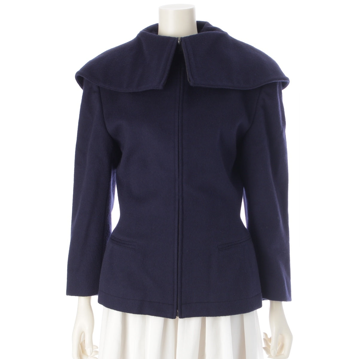 Claude Montana wool cashmere Vintage Super High Neck Zip-Up coat Jacket outerwear Navy 38/4