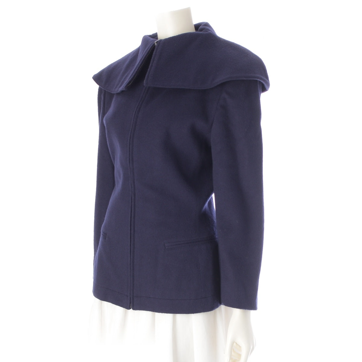 Claude Montana wool cashmere Vintage Super High Neck Zip-Up coat Jacket outerwear Navy 38/4