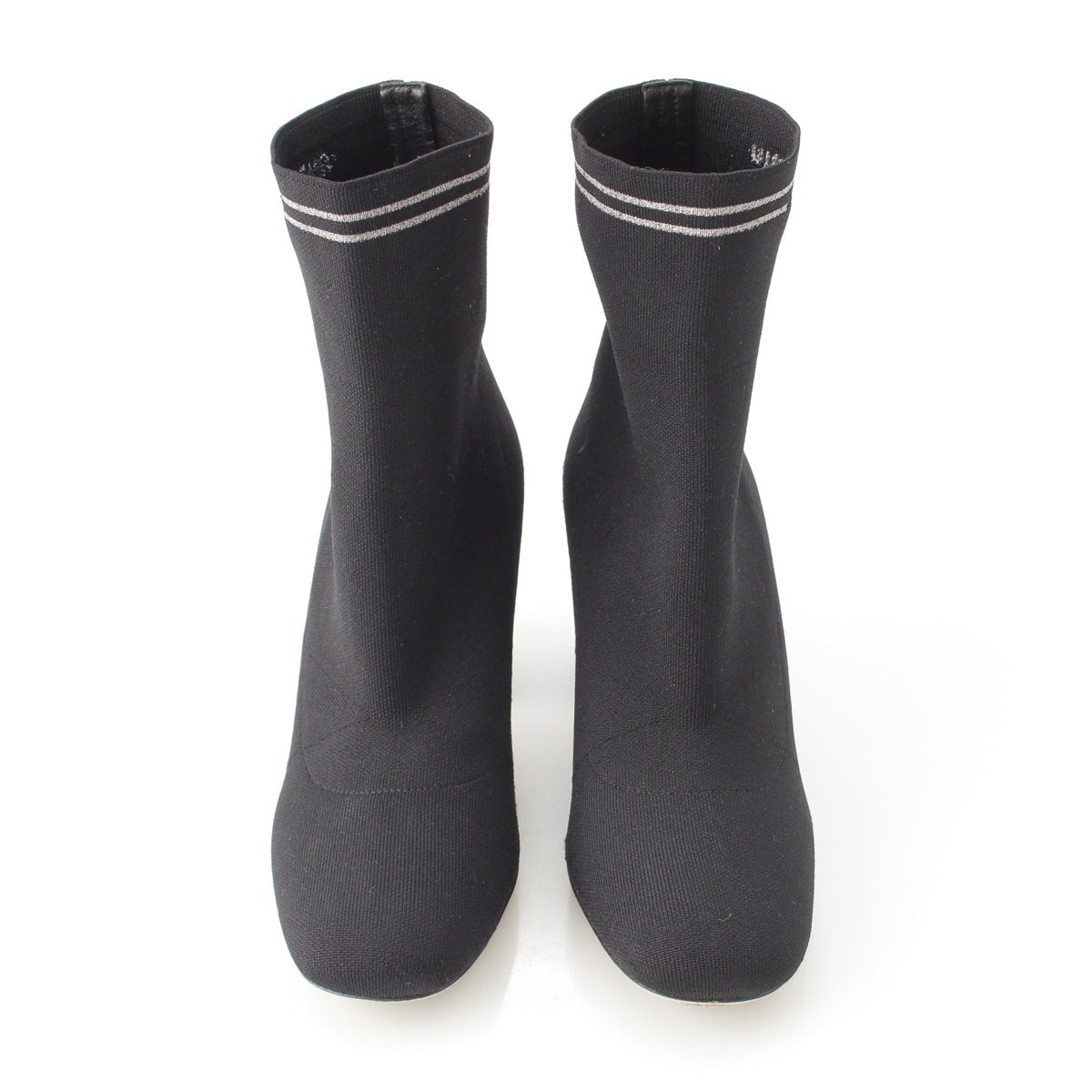 MIUMIU Embroidered logo glitter heel short socks boots shoes black 34 1/2