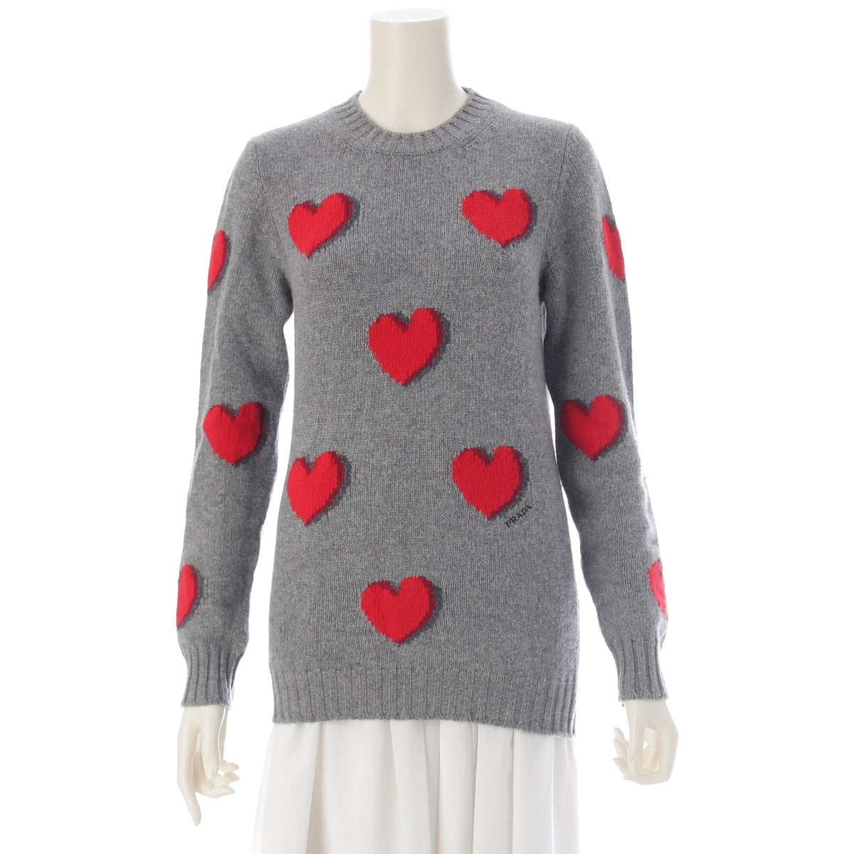 PRADA wool cashmere Heart Crew Neck sweater Long sleeve knit tops P24Z0C gray 38