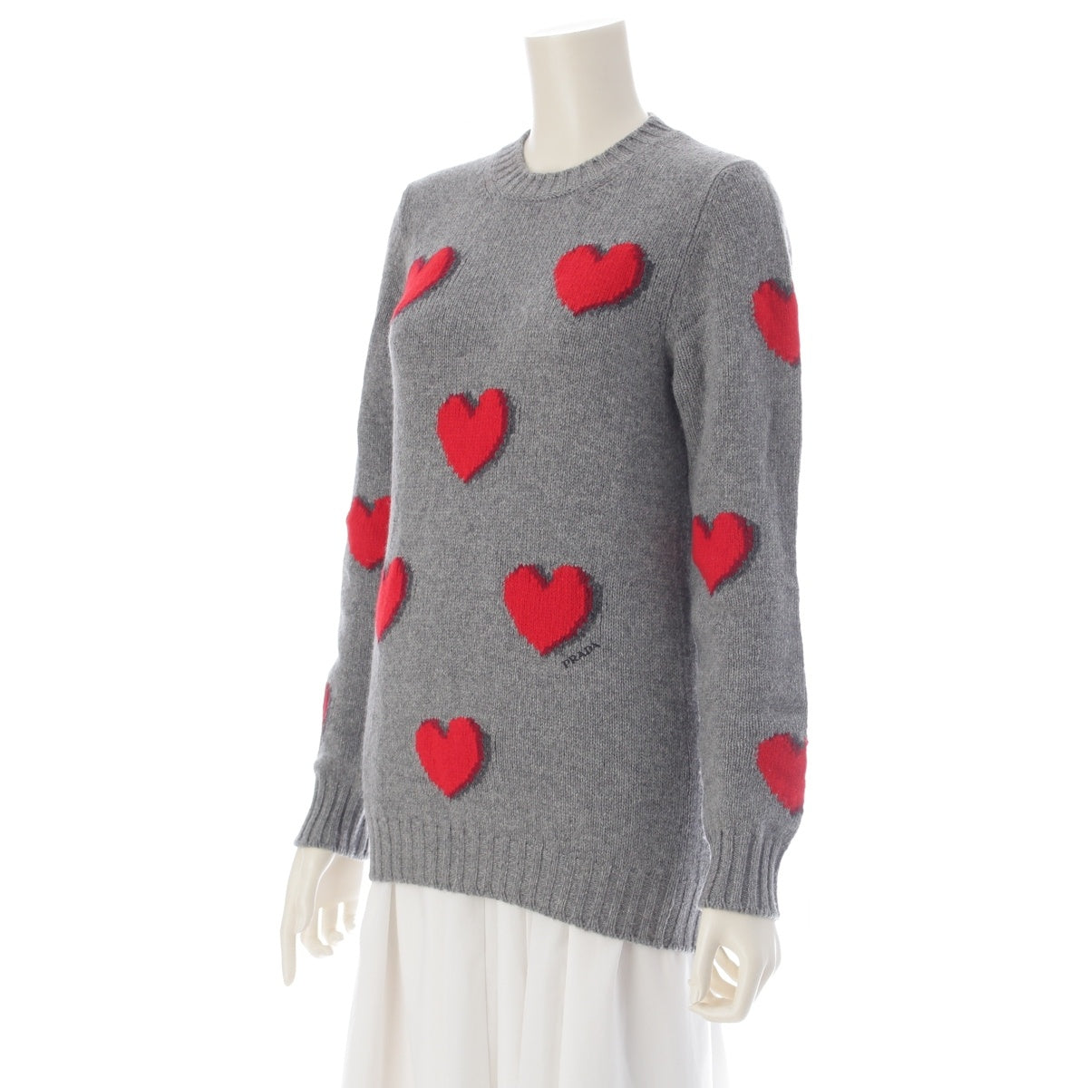 PRADA wool cashmere Heart Crew Neck sweater Long sleeve knit tops P24Z0C gray 38