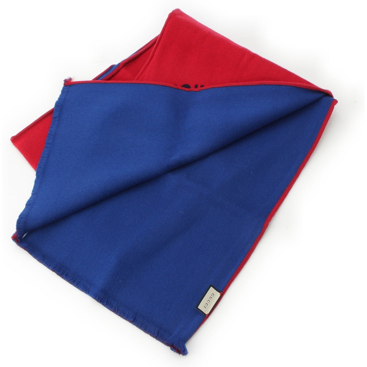 GUCCI Wool silk blend Print Scarf Stall 521111 Red blue