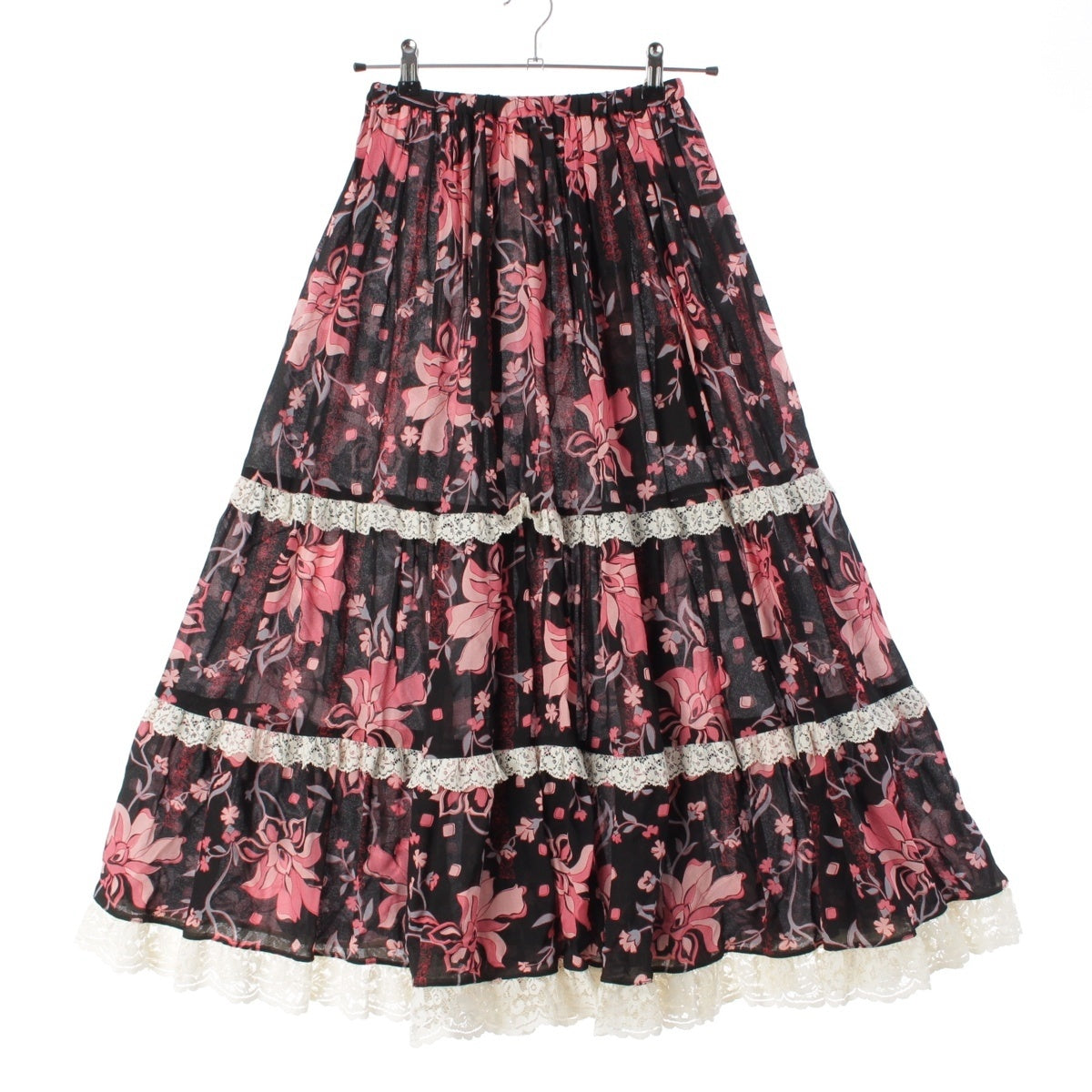 GUCCI Flower Floral Lace Long skirt Bottoms 652724 black 36