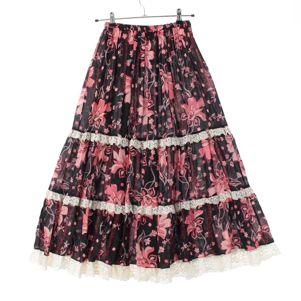 GUCCI Flower Floral Lace Long skirt Bottoms 652724 black 36