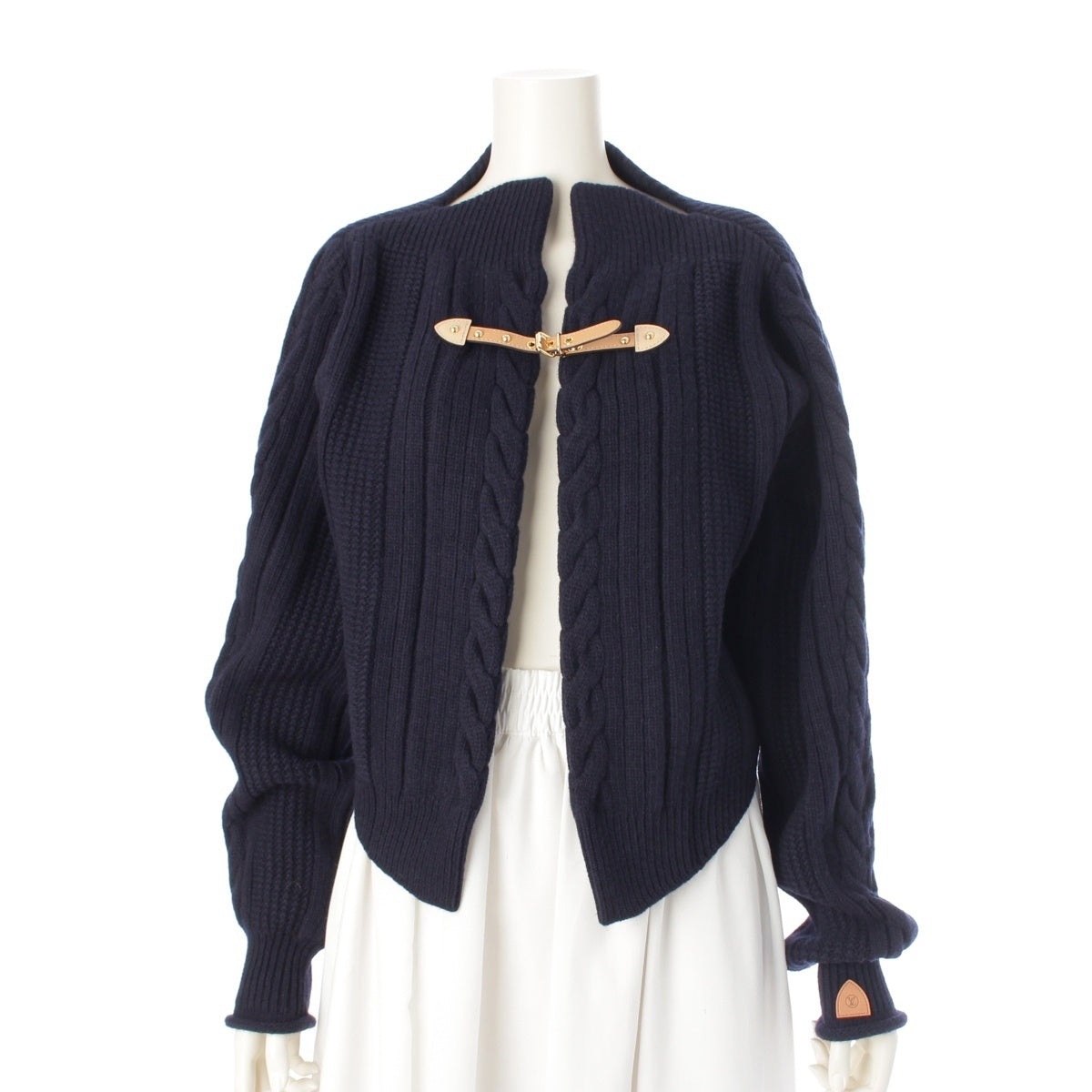LOUIS VUITTON wool strap front cable knit cardigan Jacket 1AJHNW Navy XS