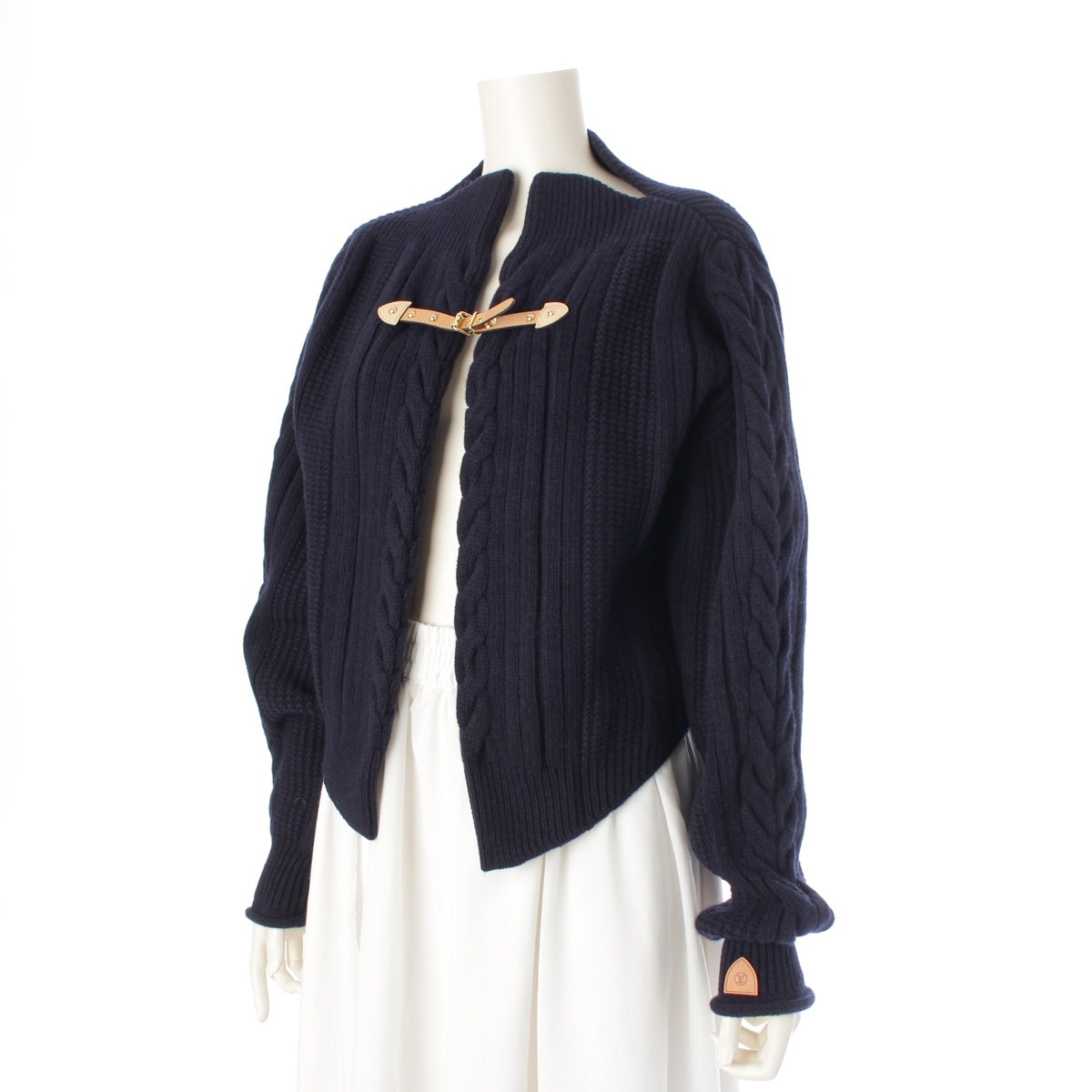 LOUIS VUITTON wool strap front cable knit cardigan Jacket 1AJHNW Navy XS