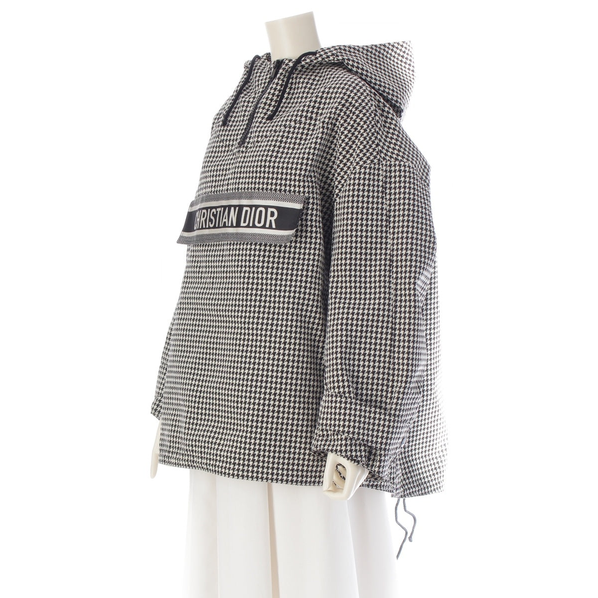 Christian Dior Logo Houndstooth Oblique Technical Taffeta Hoodie Anorak Jacket outer 017C10A2856 Black x white XS