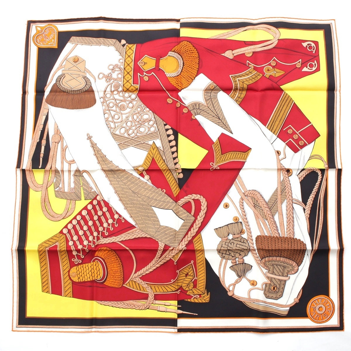 HERMES Calle 90 silk Zouaves et Dragons Zouave and Dragons scarf Multicolor Black Orange White