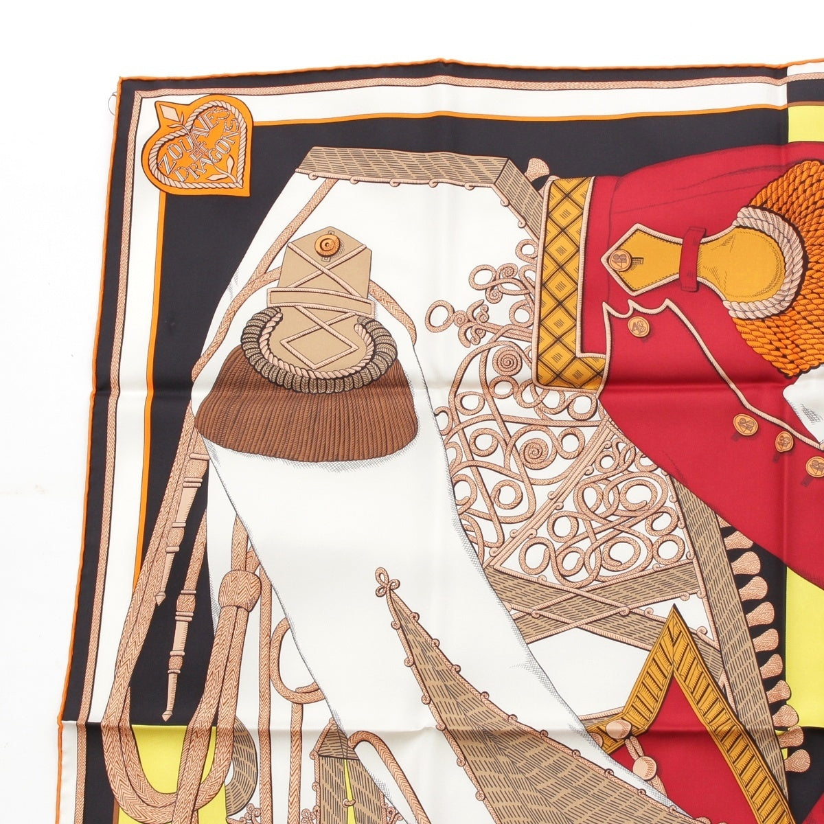HERMES Calle 90 silk Zouaves et Dragons Zouave and Dragons scarf Multicolor Black Orange White