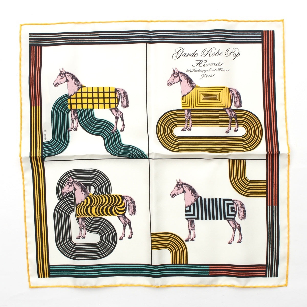 HERMES Carre 45 silk GARDE ROBE POP DETAIL Garde Robe Pop Detail scarf Multicolor White Yellow