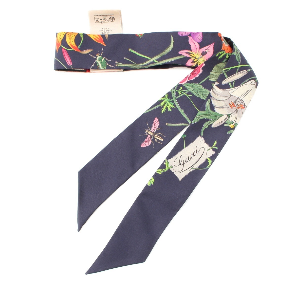 GUCCI silk Flora floral pattern scarf 775842 Navy