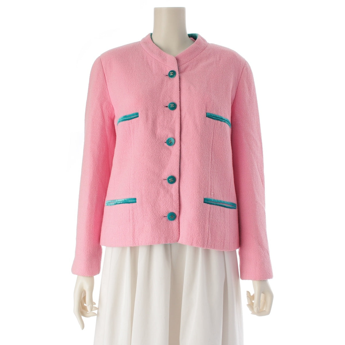 CHANEL wool Tweed x Velvet COCO Button No color jacket outer P07023 pink 40
