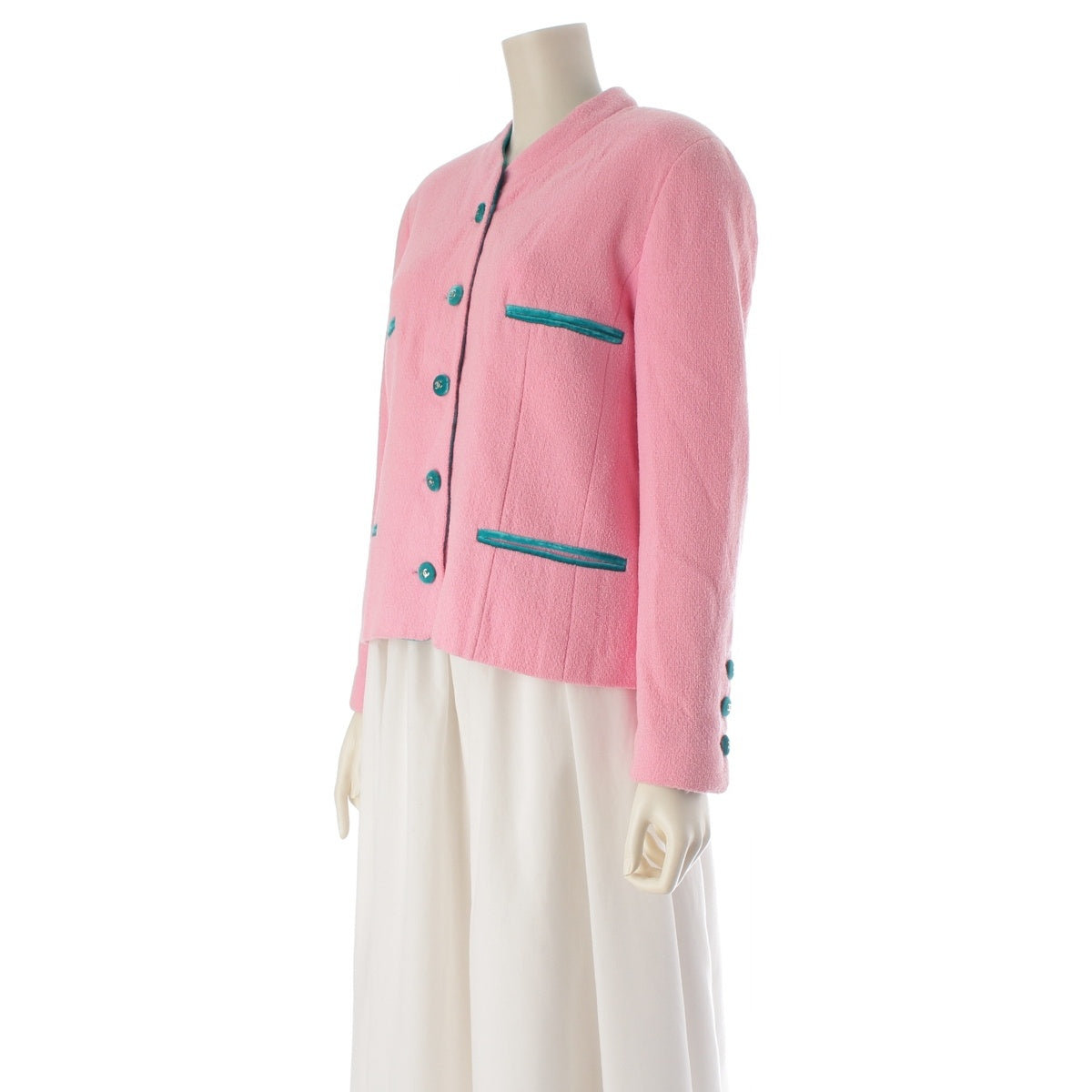 CHANEL wool Tweed x Velvet COCO Button No color jacket outer P07023 pink 40