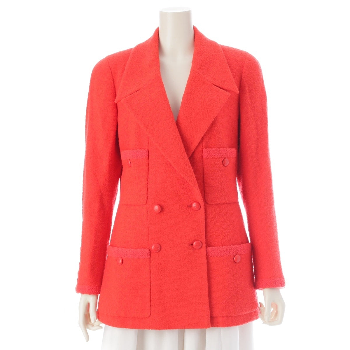 CHANEL Wool x nylon COCO Button Tweed tailored jacket P08664 Red 42