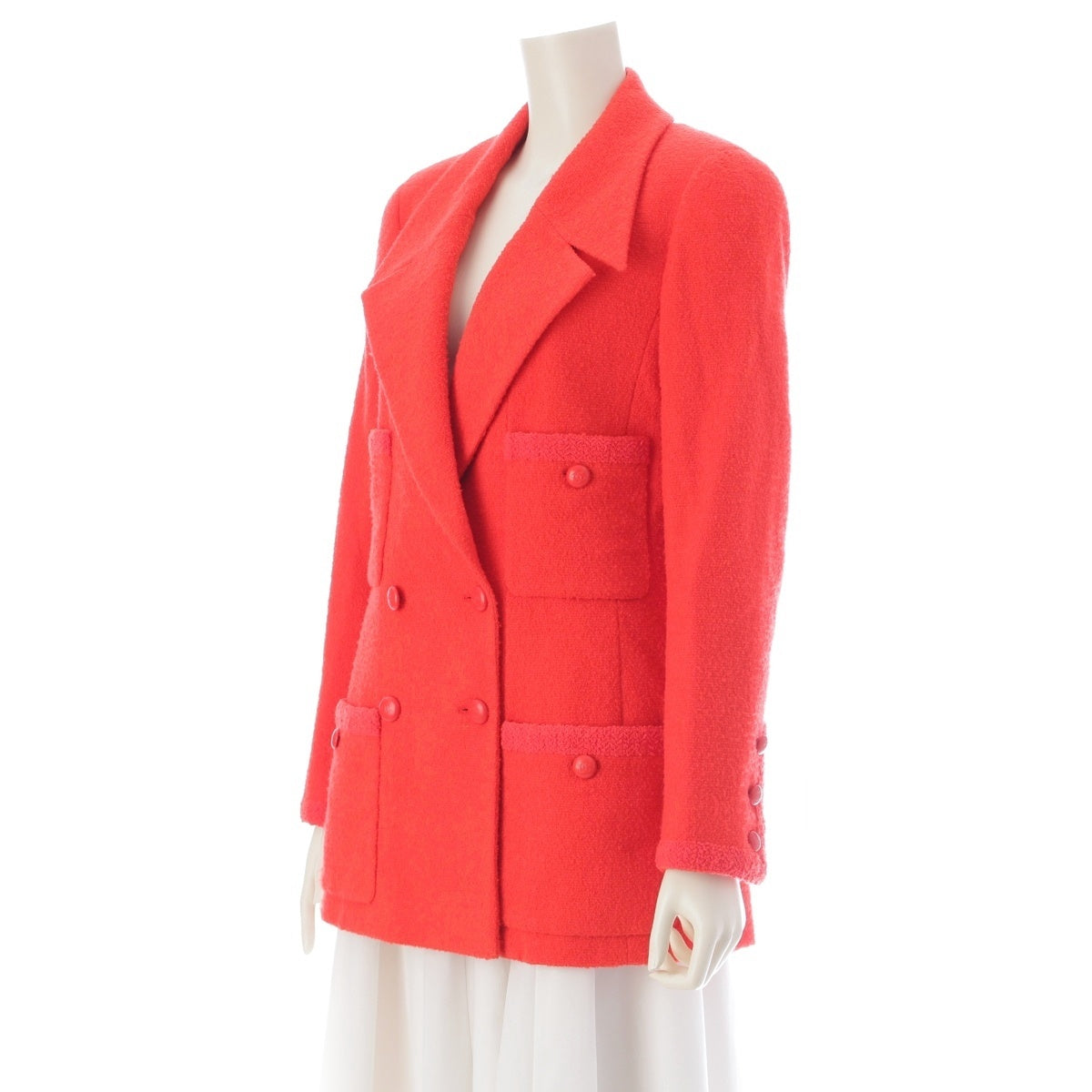 CHANEL Wool x nylon COCO Button Tweed tailored jacket P08664 Red 42