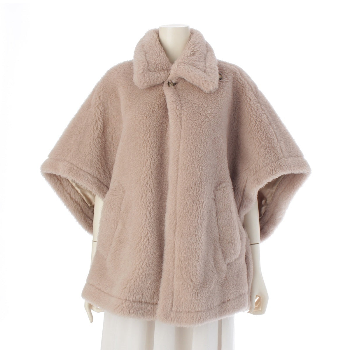 MAX MARA TEBE1 Teddy Bear Alpaca Wool Silk poncho Sand beige UNICA