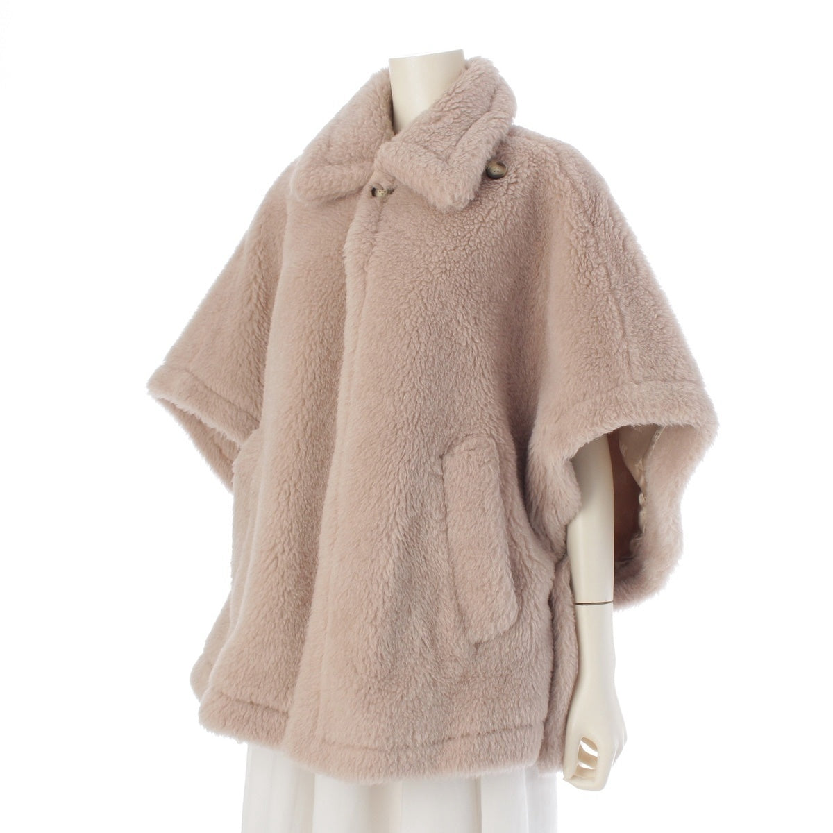 MAX MARA TEBE1 Teddy Bear Alpaca Wool Silk poncho Sand beige UNICA