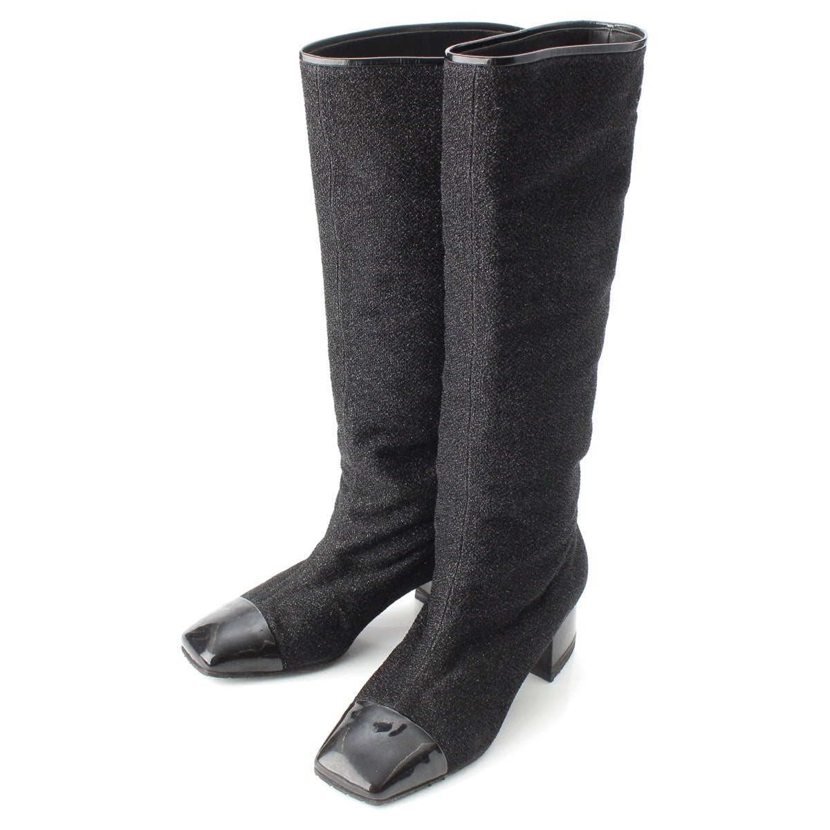 CHANEL COCO Mark Glitter Long Heels boots G33220 black 38C