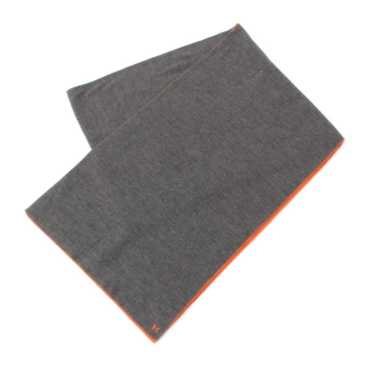 HERMES Silk-blend cashmere Allele Tour Scarf Gray x orange