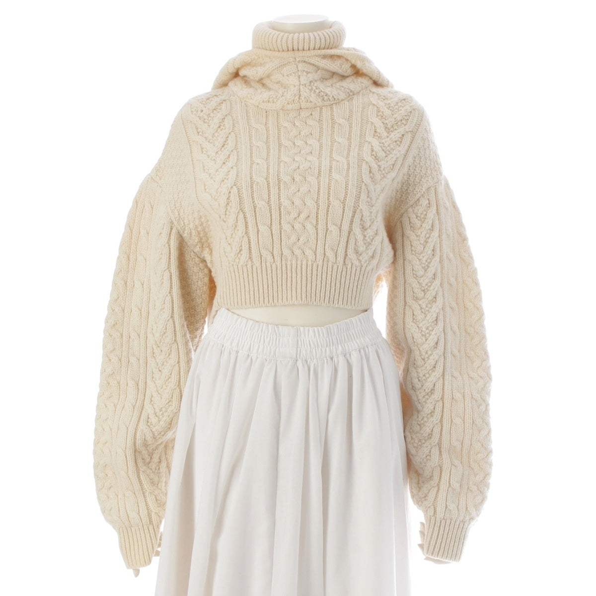 COMME des GARCONS Noir Keini Nomiya wool Turtleneck hooded cable knit sweater 3J-N001 Ivory S