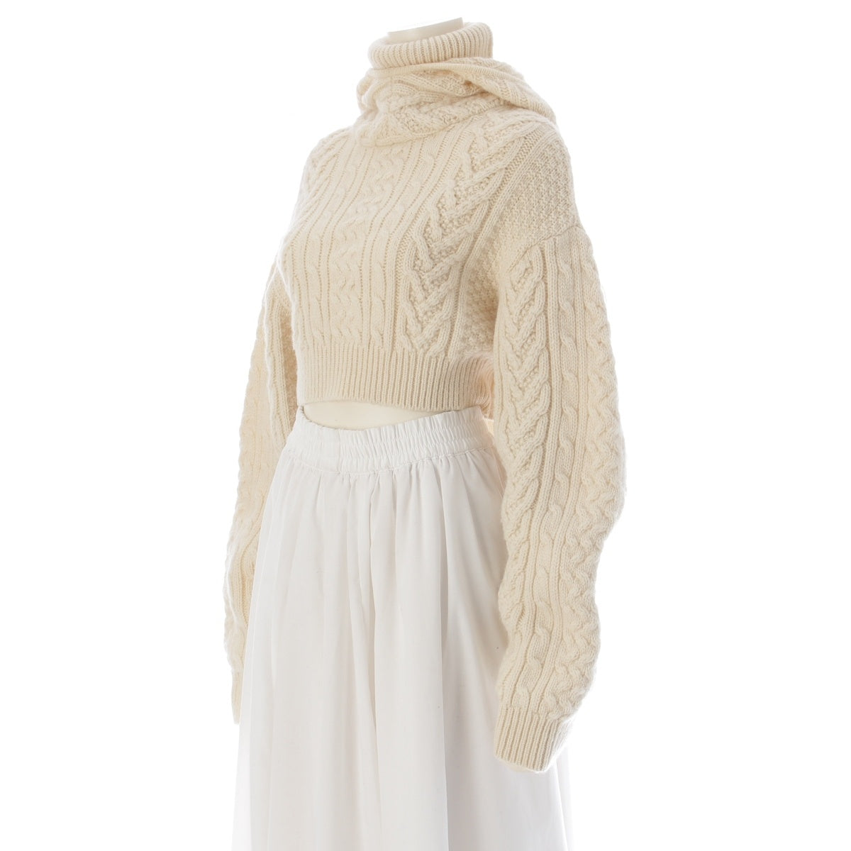 COMME des GARCONS Noir Keini Nomiya wool Turtleneck hooded cable knit sweater 3J-N001 Ivory S