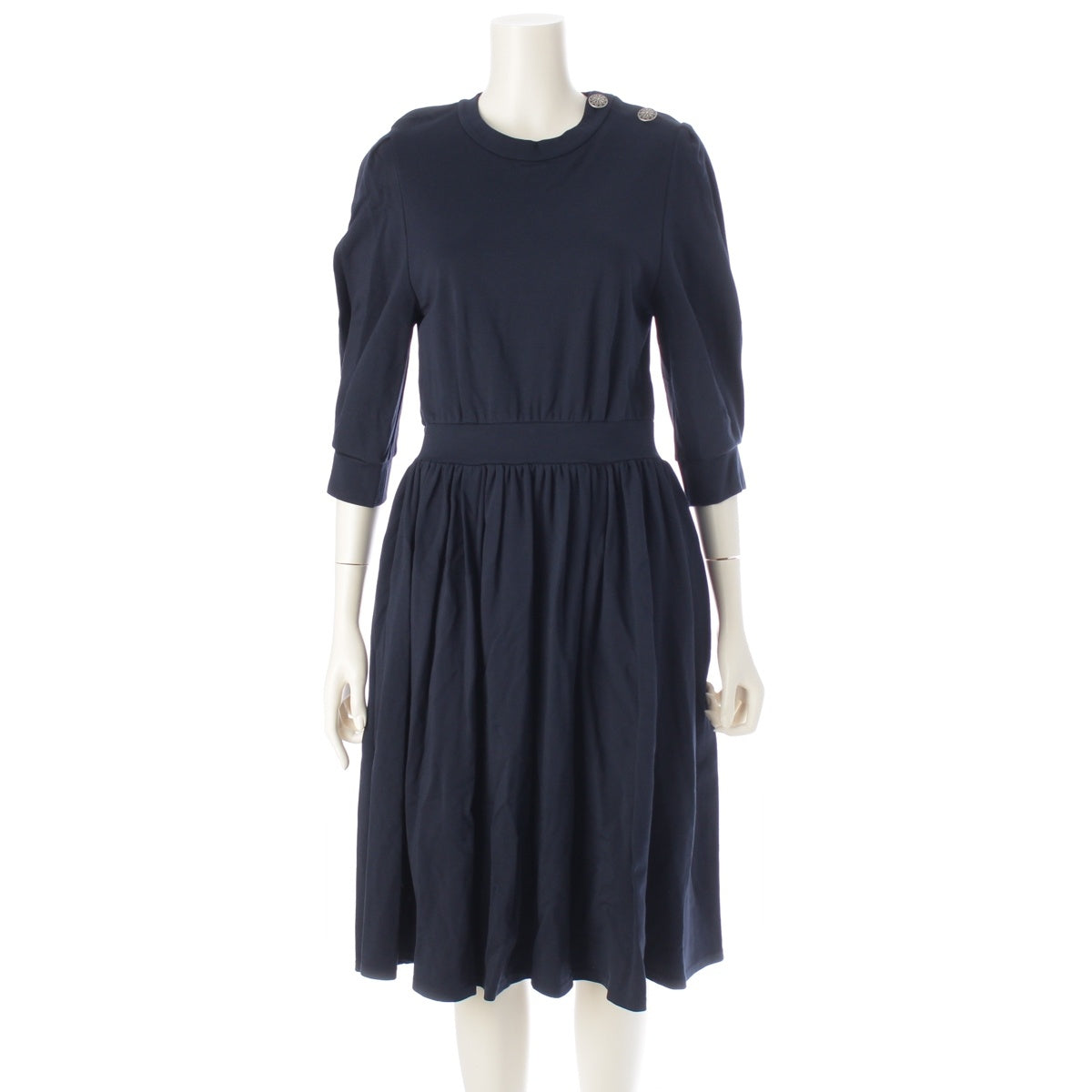 DAISY LIN Rayon nylon Elegant Lady Dress, Puff Sleeve, Shoulder Button, Flare one piece dress 06608 Midnight blue 38