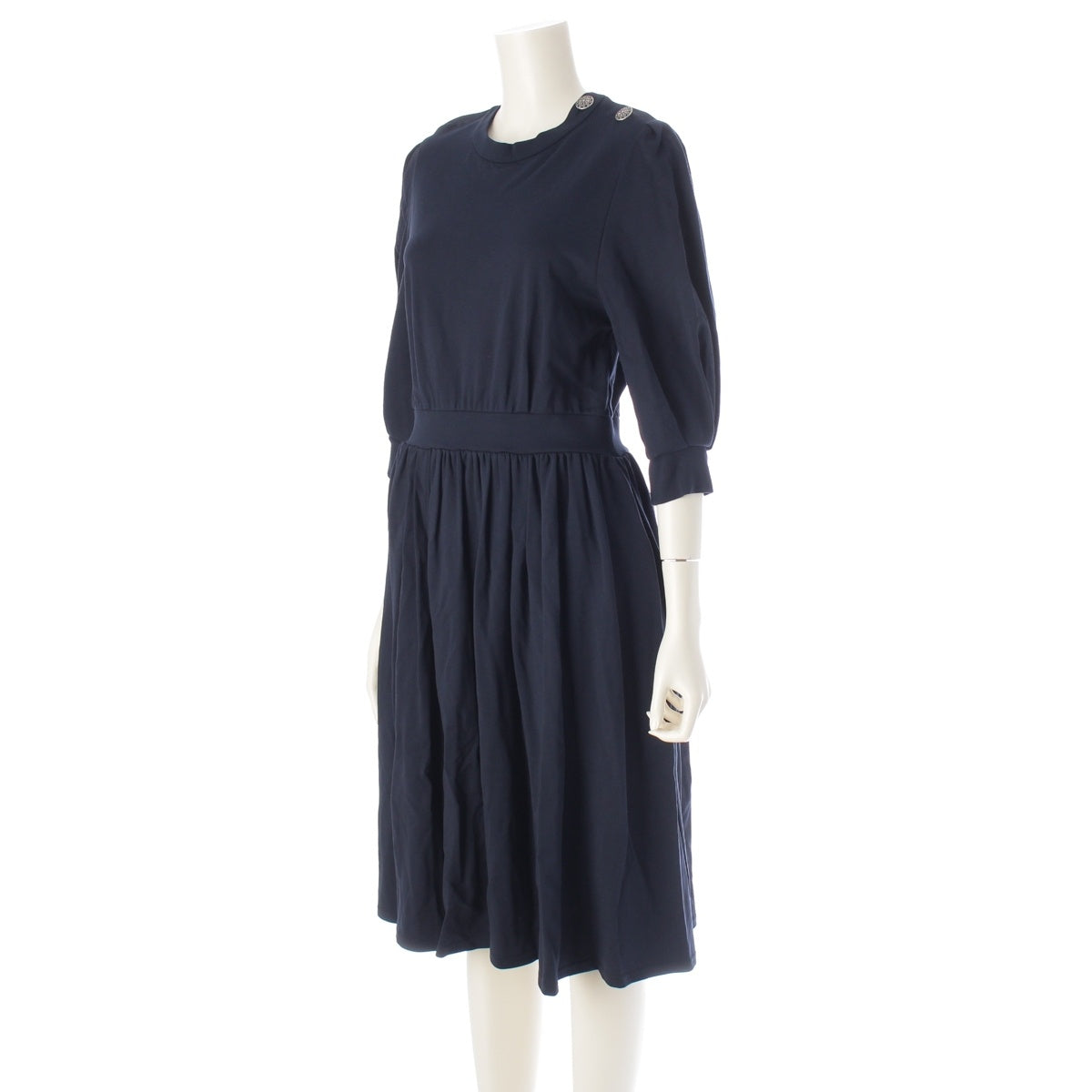 DAISY LIN Rayon nylon Elegant Lady Dress, Puff Sleeve, Shoulder Button, Flare one piece dress 06608 Midnight blue 38
