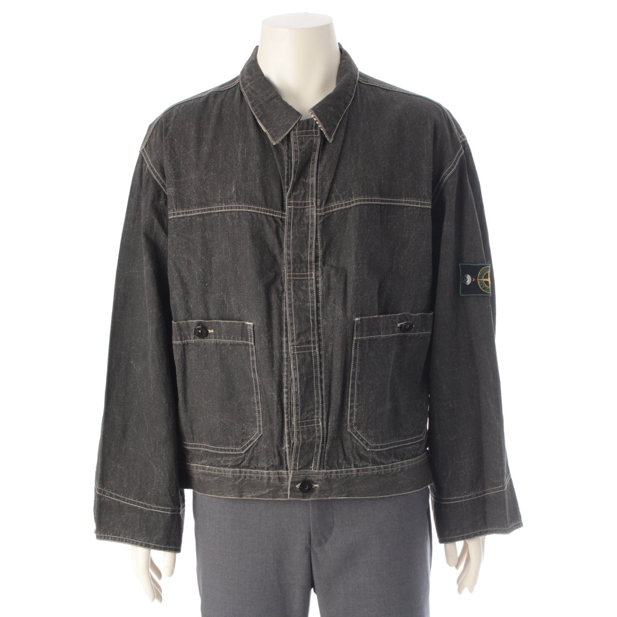 STONE ISLAND Early Carpenter Green Edge Denim Jacket Black denim