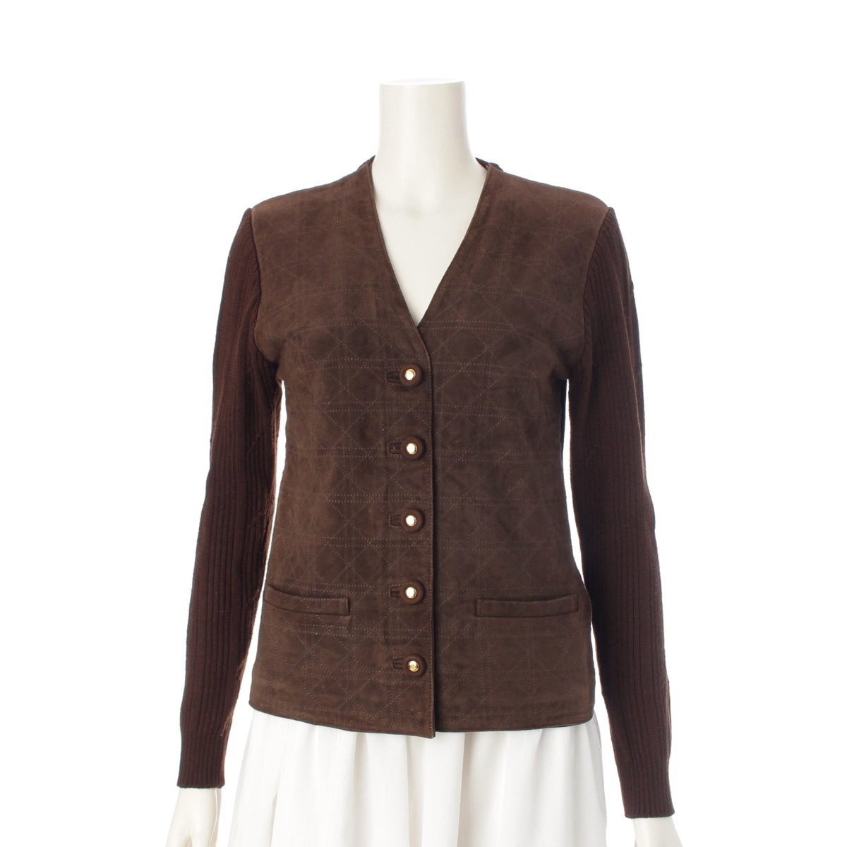 Christian Dior Lamb leather Cannage Switch knit tops 7A13191390 Brown S