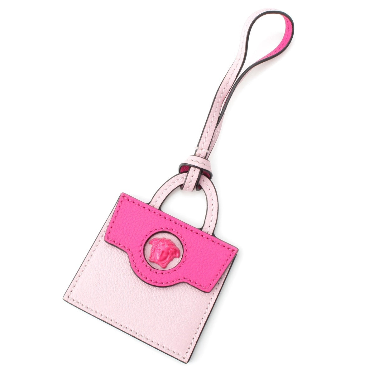 VERSACE leather Medusa bag-shaped mirror bag charm key ring pink