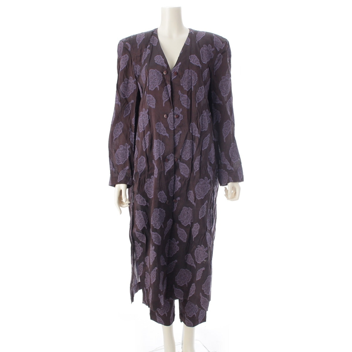 ISSEY MIYAKE Cut Jacquard Floral Pattern Long Jacket (Cardigan Set) Pants setup ES-66176 JS-41356 purple 8/9
