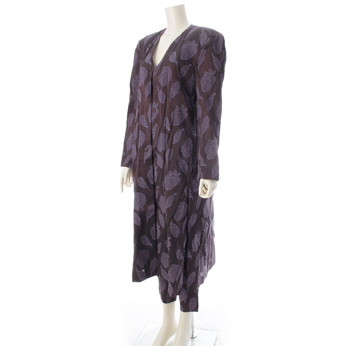 ISSEY MIYAKE Cut Jacquard Floral Pattern Long Jacket (Cardigan Set) Pants setup ES-66176 JS-41356 purple 8/9