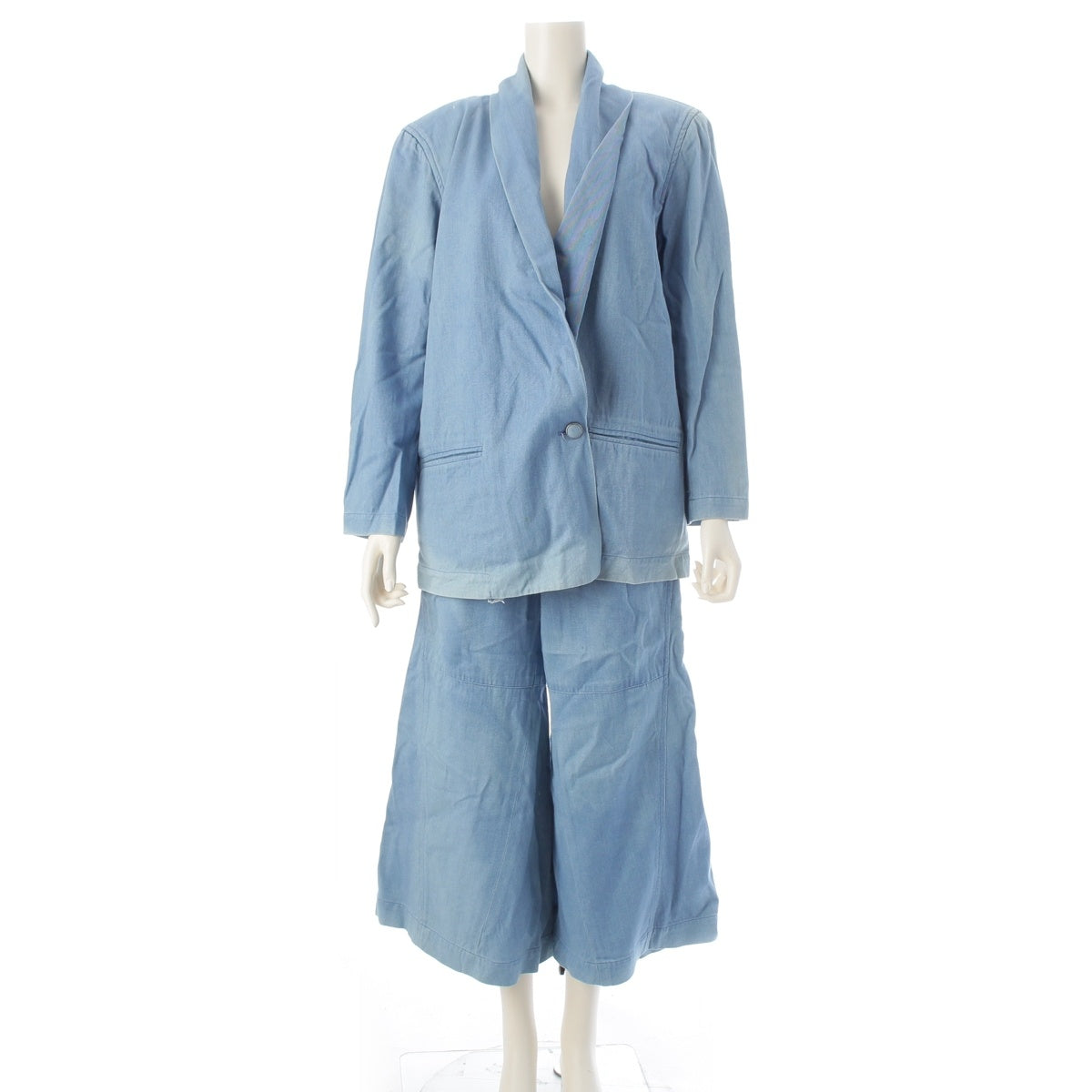 ISSEY MIYAKE Cotton rayon Indigo dyeing 3 piece Set tops bottoms Ice blue 9