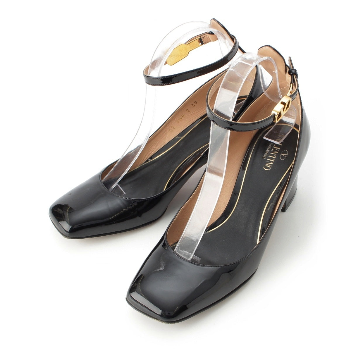 VALENTINO TANGO Logo Metal Strap Square Toe Heel pumps black 39