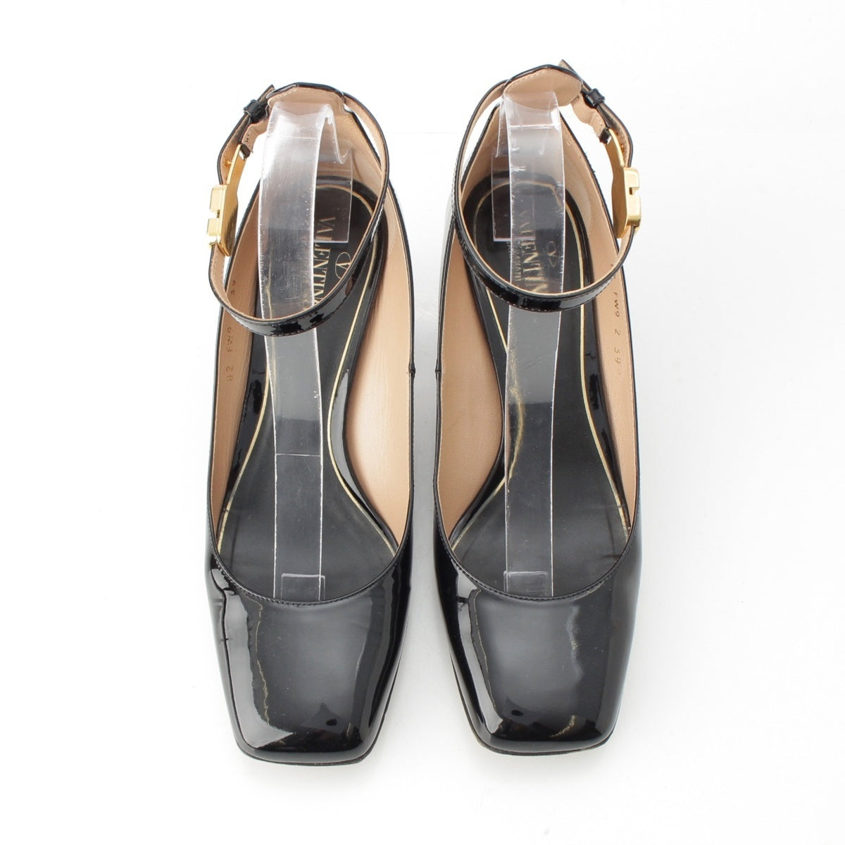 VALENTINO TANGO Logo Metal Strap Square Toe Heel pumps black 39