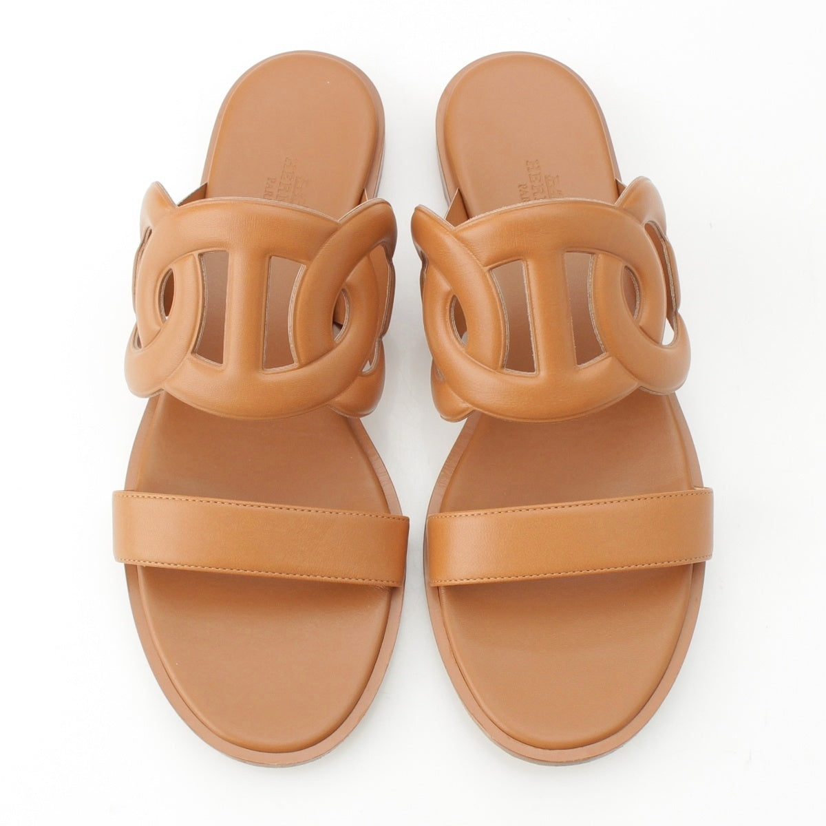 HERMES Lagoon Chevre Velour Nappa Leather Shane Dunkle Flat Sandals Beige Savres 39