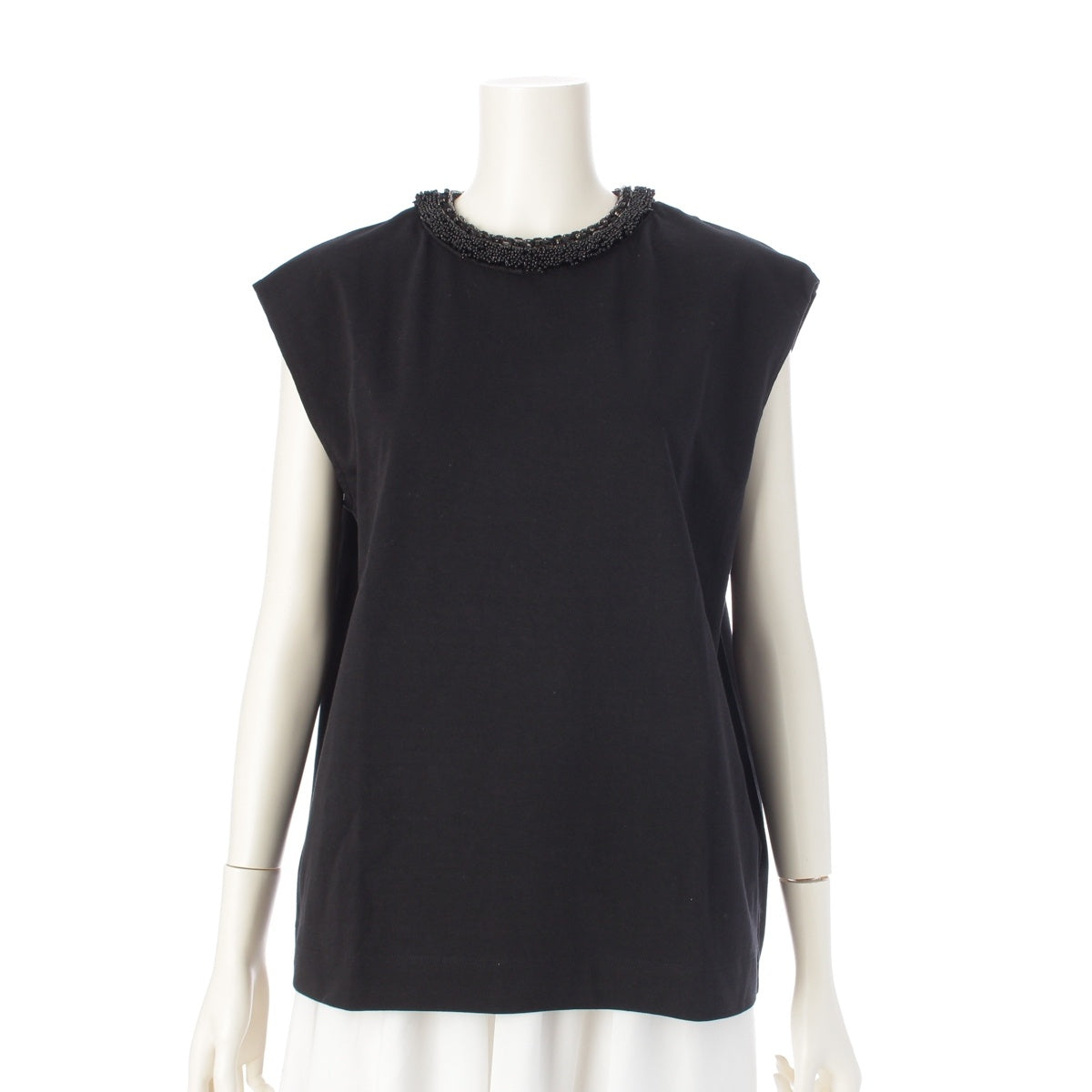 Drawer cotton Sleeveless crew neck beaded bijou tops 6517-299-0661 black