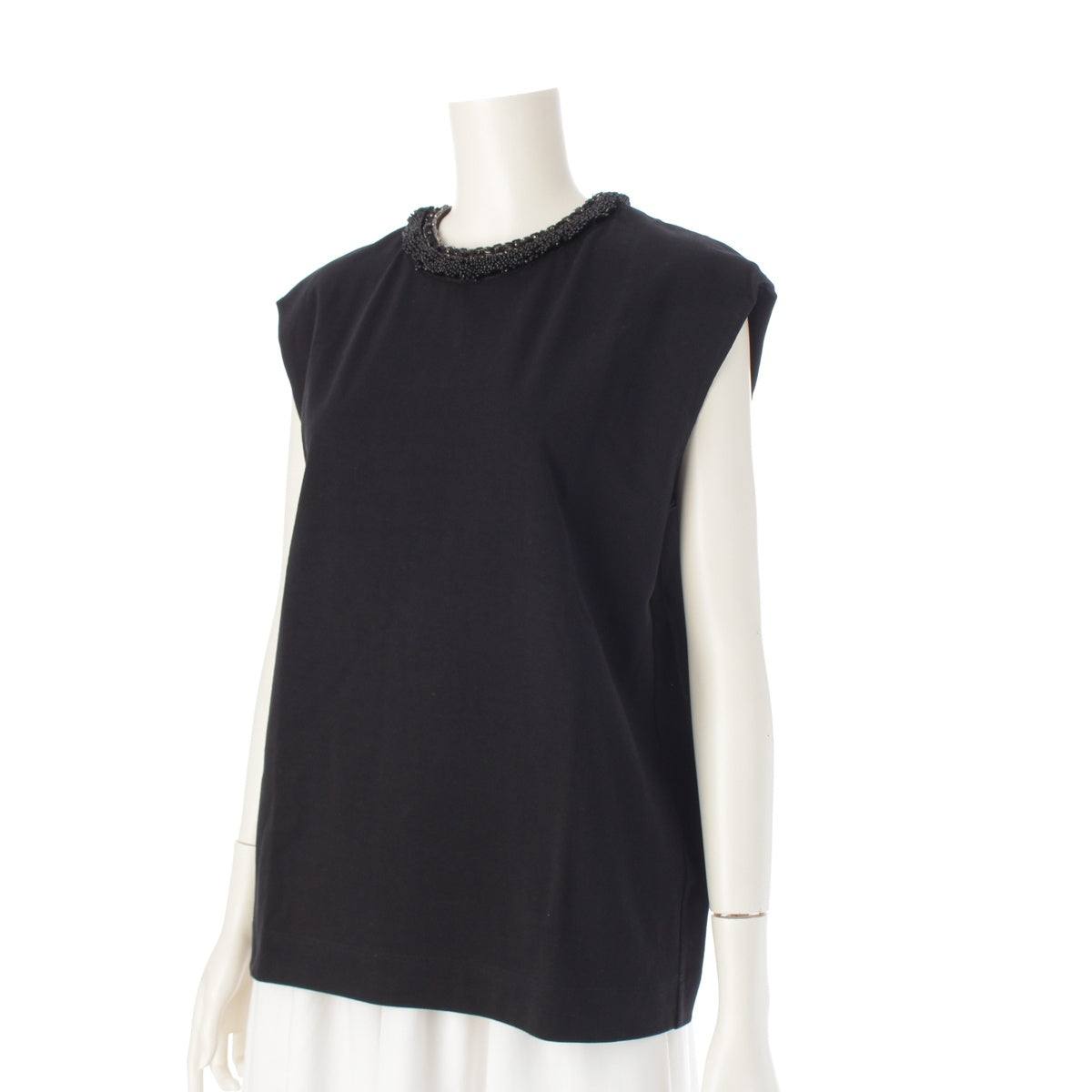 Drawer cotton Sleeveless crew neck beaded bijou tops 6517-299-0661 black
