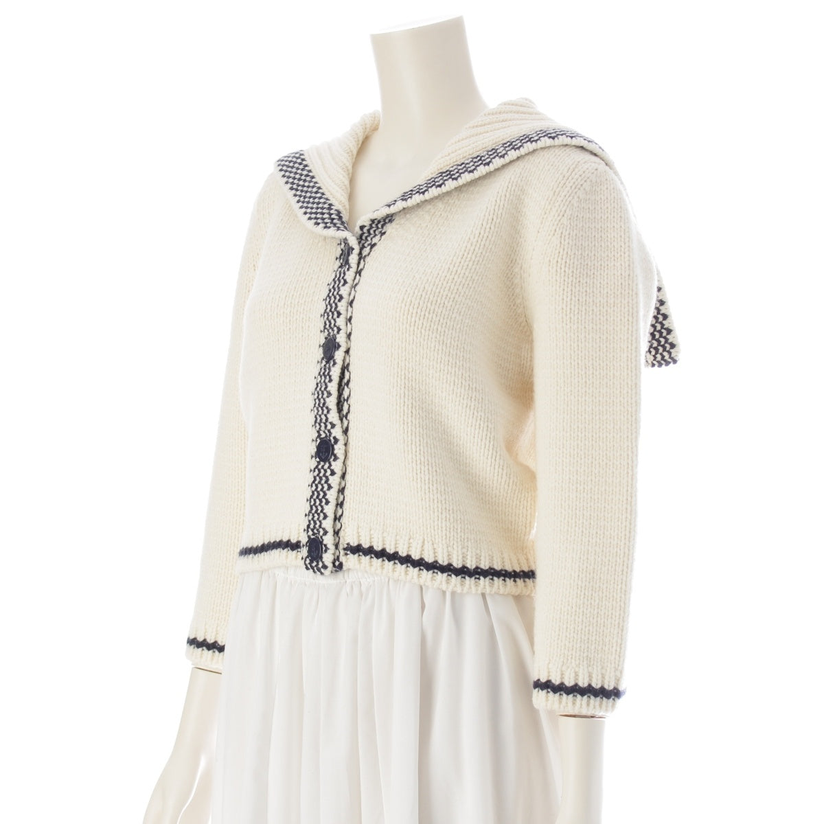 Christian Dior wool cashmere Marinière sailor collar with logo cardigan Knit Top 154G02AM305 Off-white navy 38