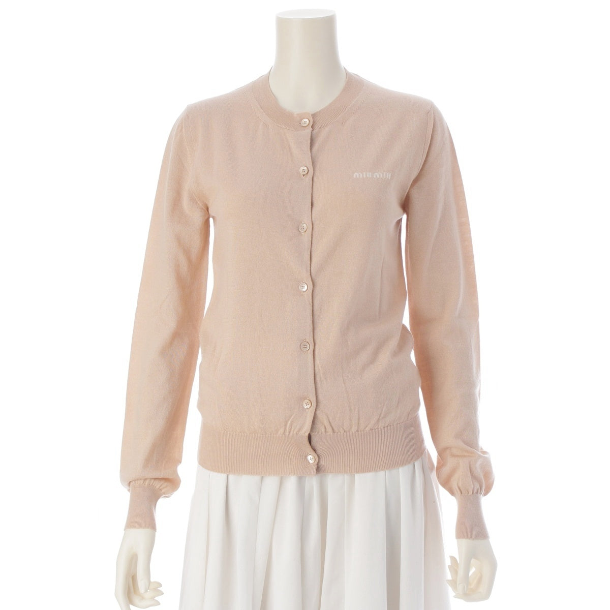 MIUMIU cashmere silk Logo knit cardigan Long sleeve top MMF878 Albino Pink Beige 38