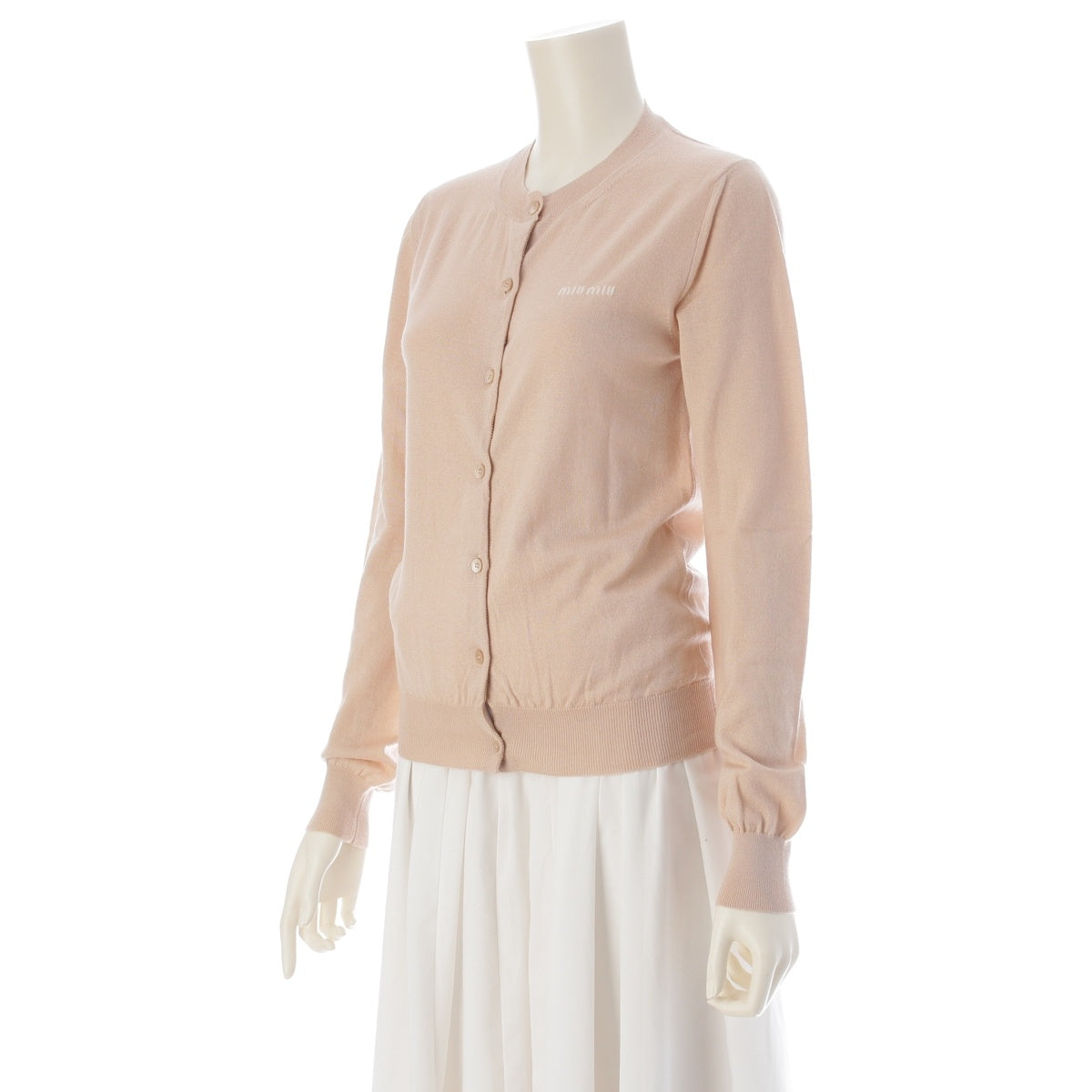 MIUMIU cashmere silk Logo knit cardigan Long sleeve top MMF878 Albino Pink Beige 38