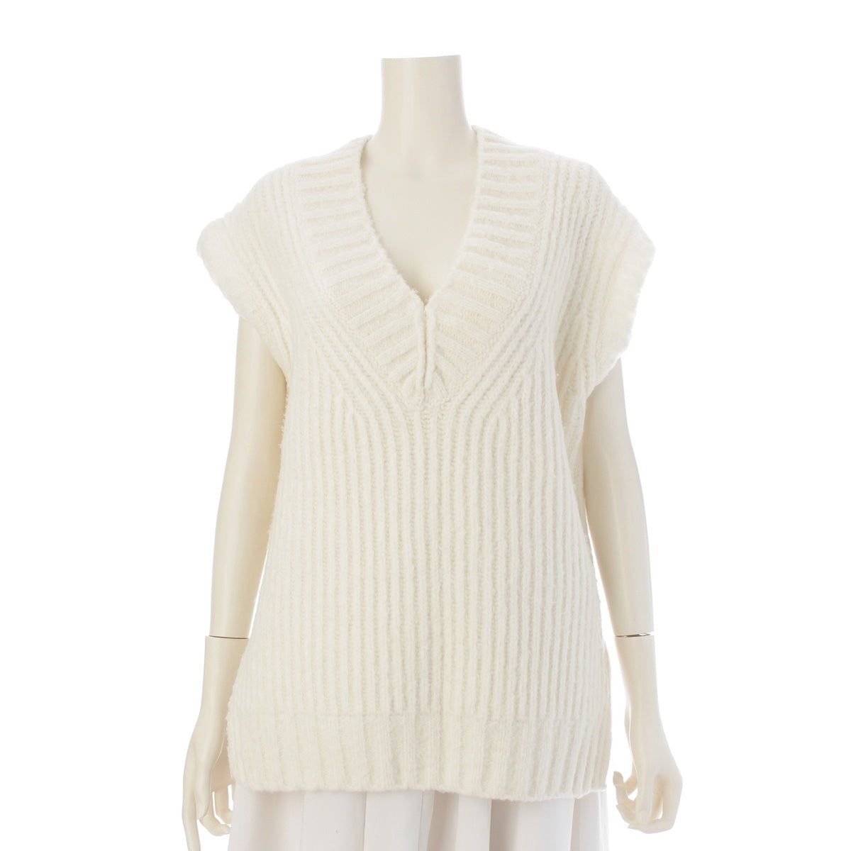 Drawer FALL 13G Wool nylon Ribbed knit Thick knit Best tops 6518-199-0510 white