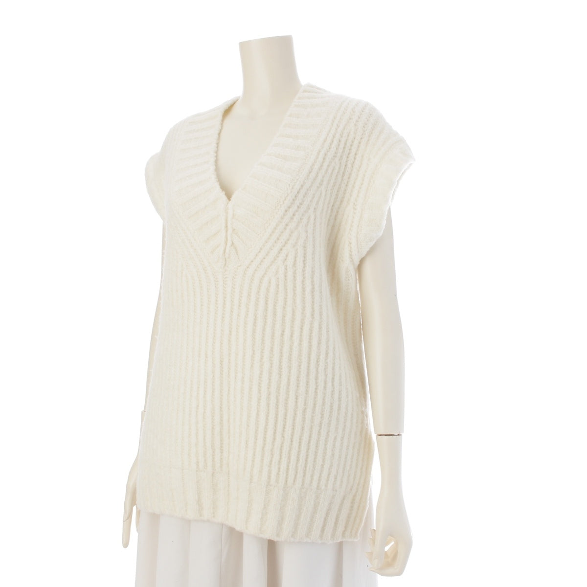 Drawer FALL 13G Wool nylon Ribbed knit Thick knit Best tops 6518-199-0510 white