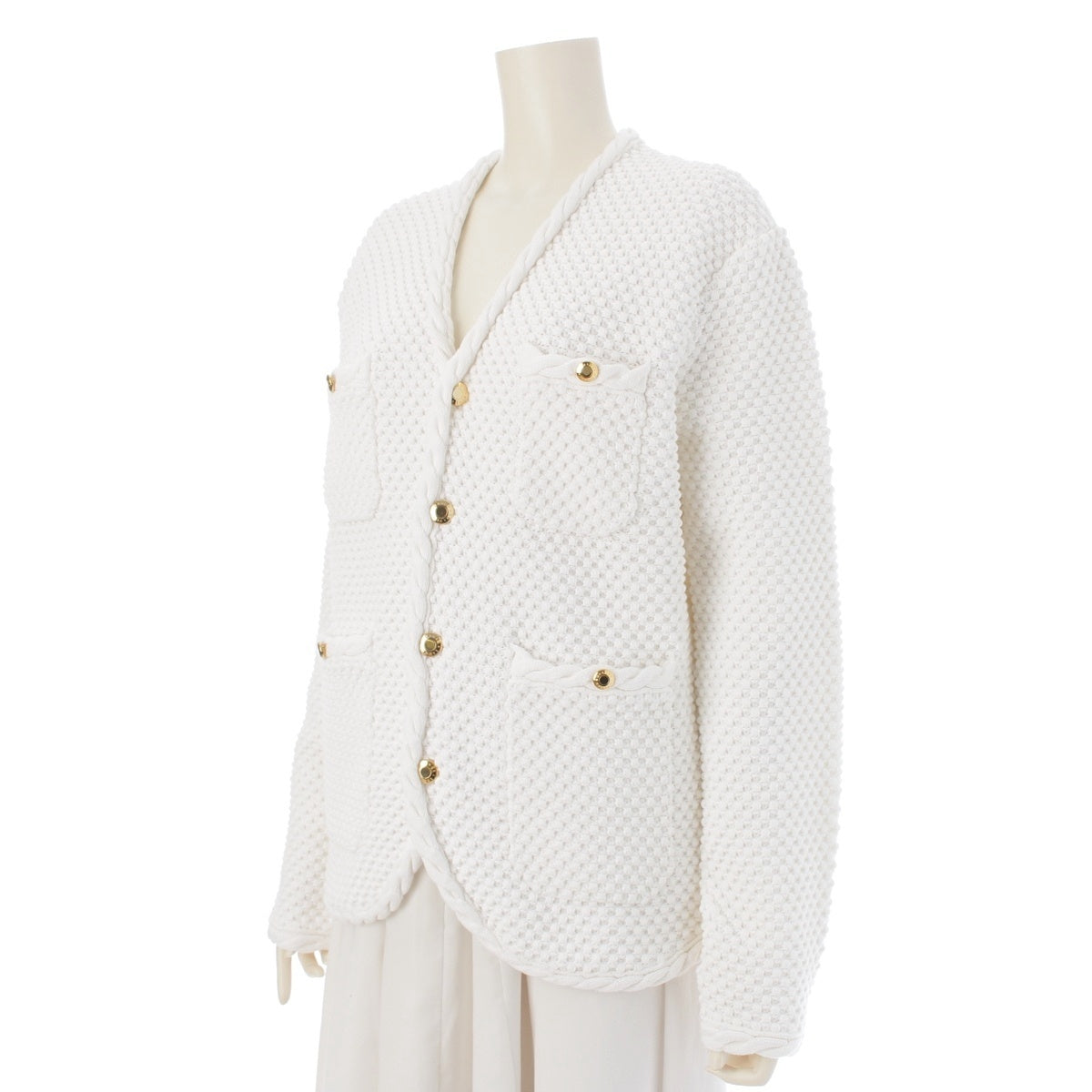 Drawer 5G Cable Piping Collarless Knit Jacket cardigan 6515-199-0553 white