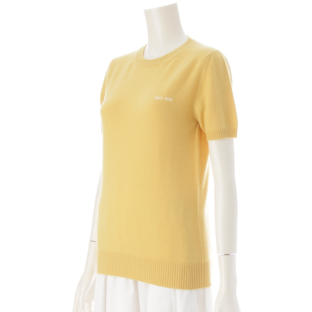 MIUMIU cashmere Logo short sleeve sweater Knit Top MML842 yellow 38