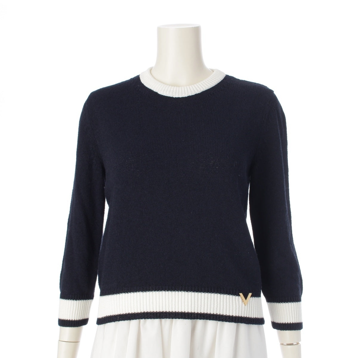VALENTINO V Signature VMetal Bicolor knit tops 3B3KC47R836 Navy M