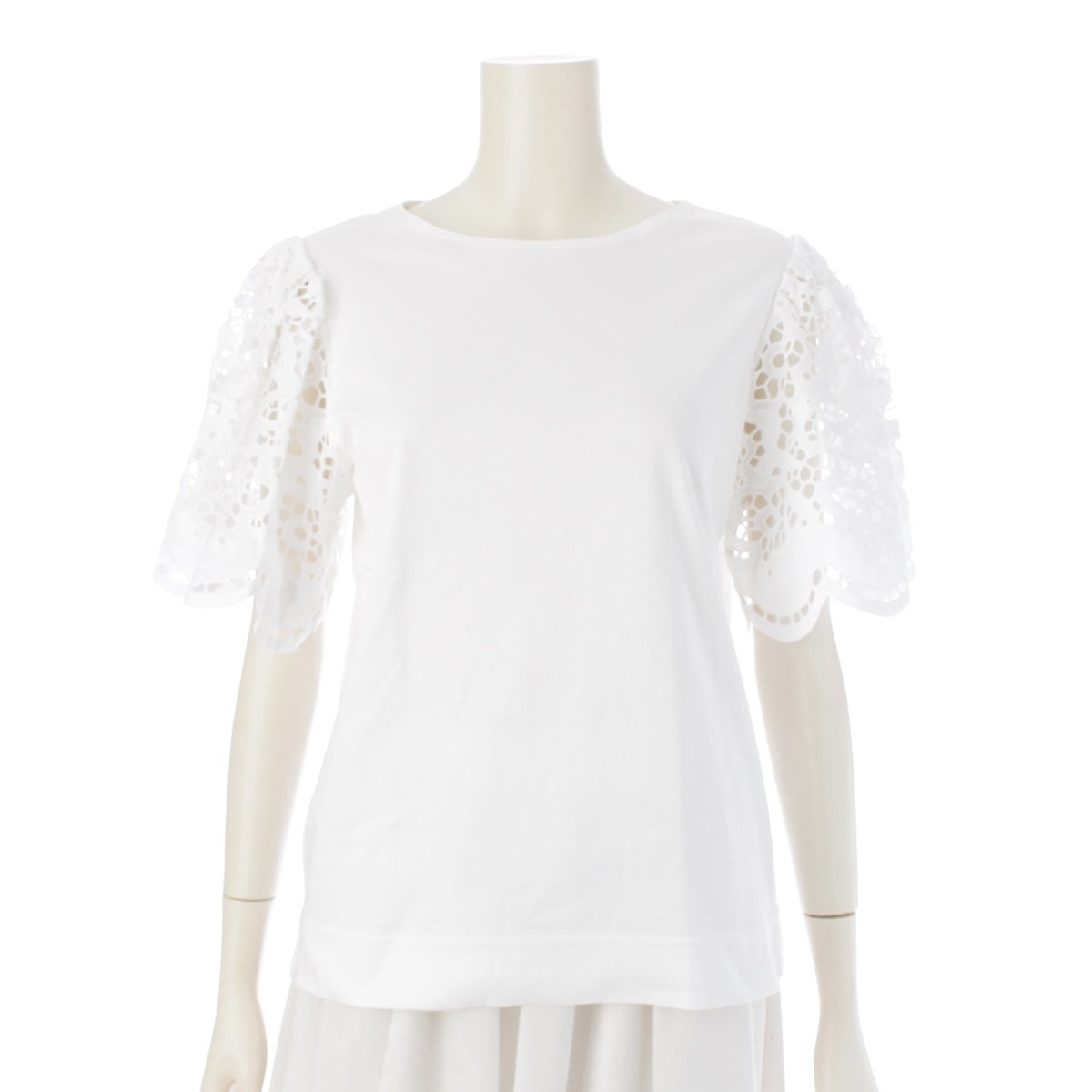 Drawer cotton lace crew neck Short sleeve T-shirt tops 6517-206-0642 white