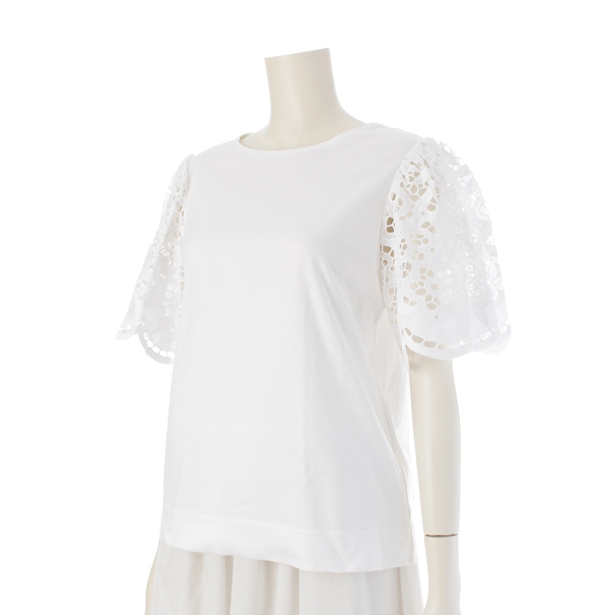 Drawer cotton lace crew neck Short sleeve T-shirt tops 6517-206-0642 white